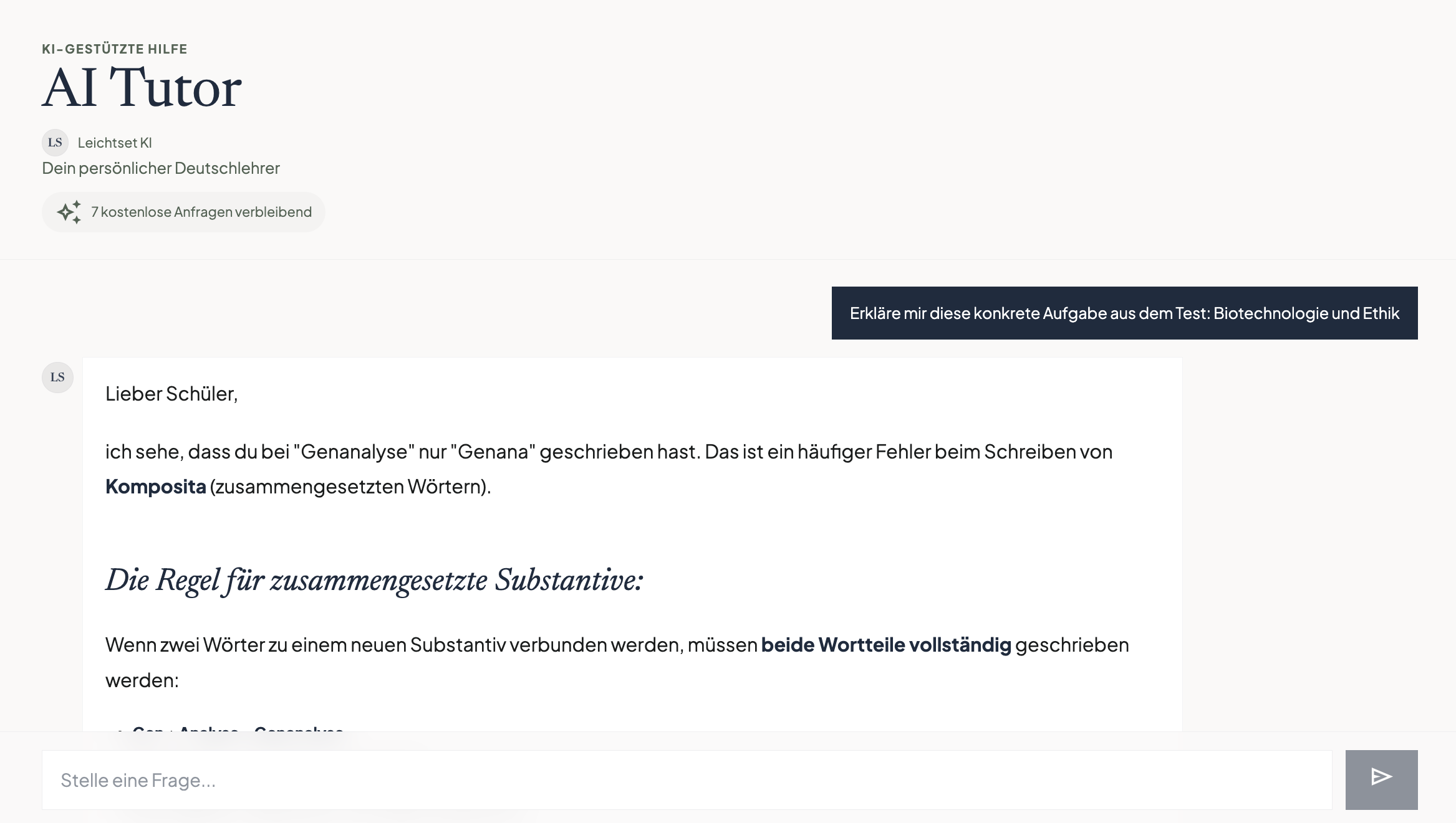 Leichtset AI feedback interface