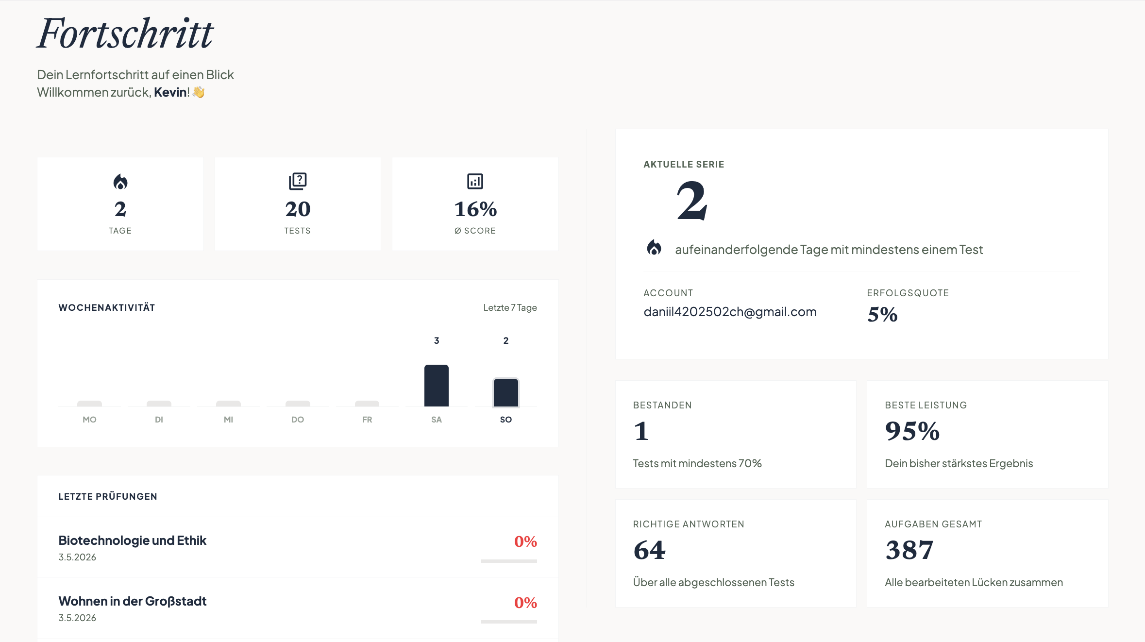 Leichtset progress tracking interface