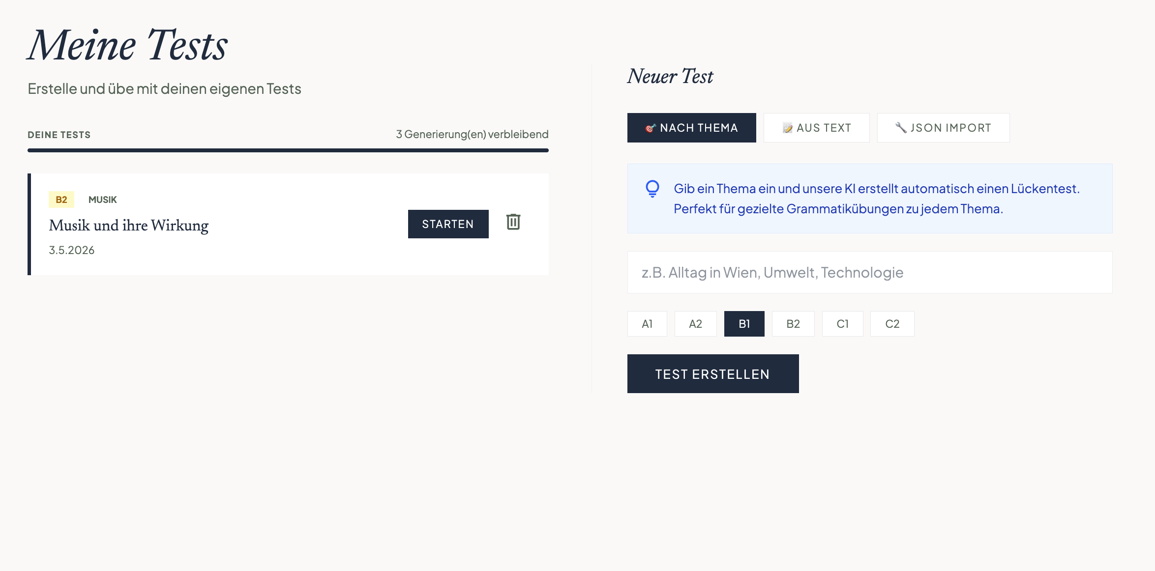 Leichtset local tests interface